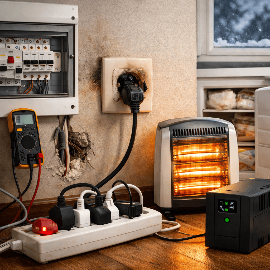 Installation électrique sollicitée en hiver avec chauffage électrique et multiprises dans un logement