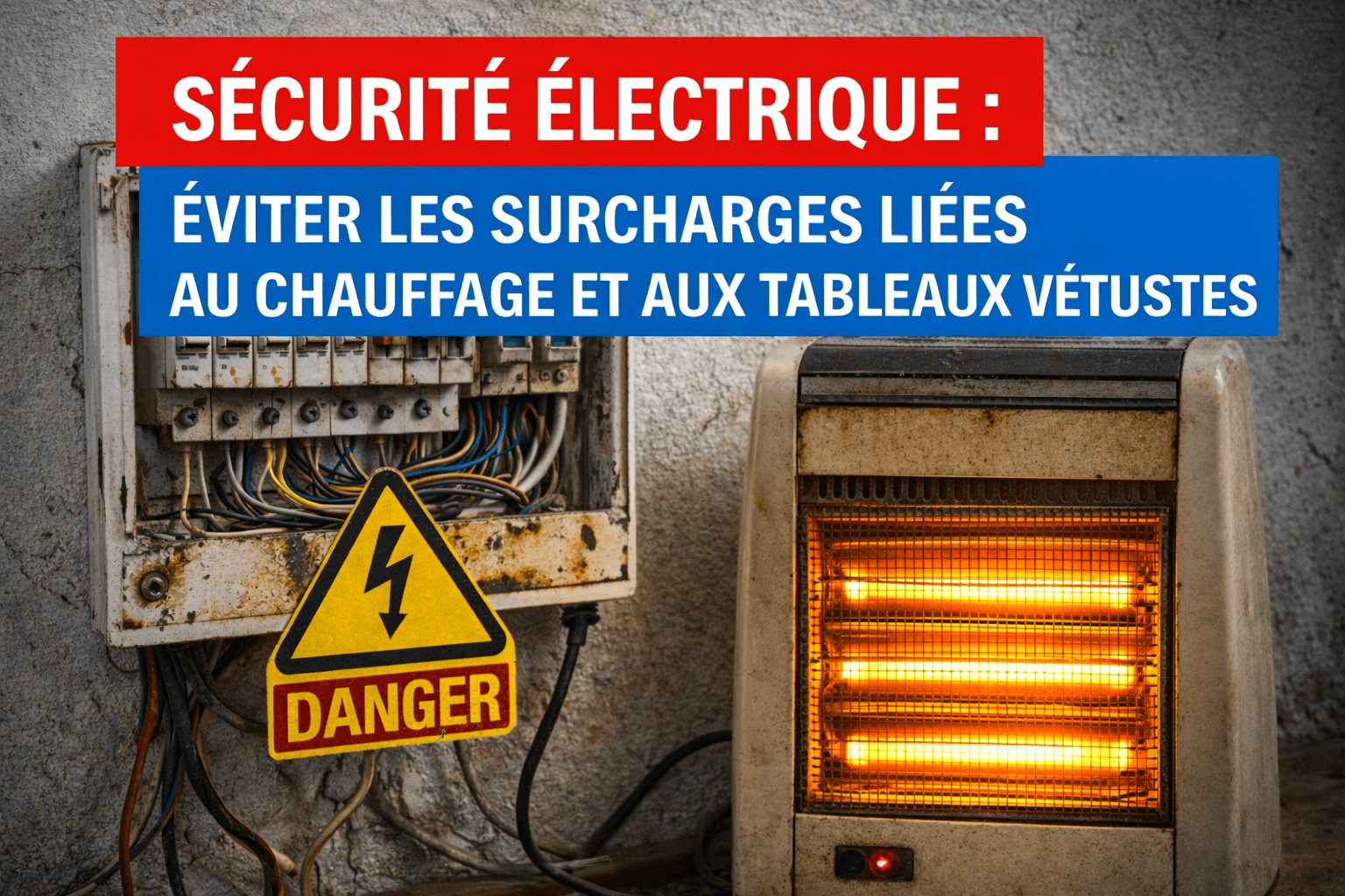 Tableau &eacute;lectrique v&eacute;tuste et chauffage &eacute;lectrique provoquant une surcharge en hiver